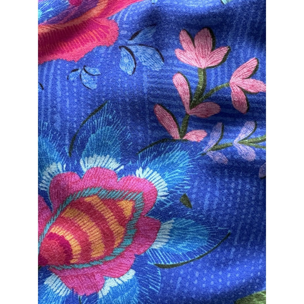 Johnny Was Rumba Tiered Pants L Blue Floral Rayon Palazzo Wide Leg Boho Resort - Picture 8 of 16